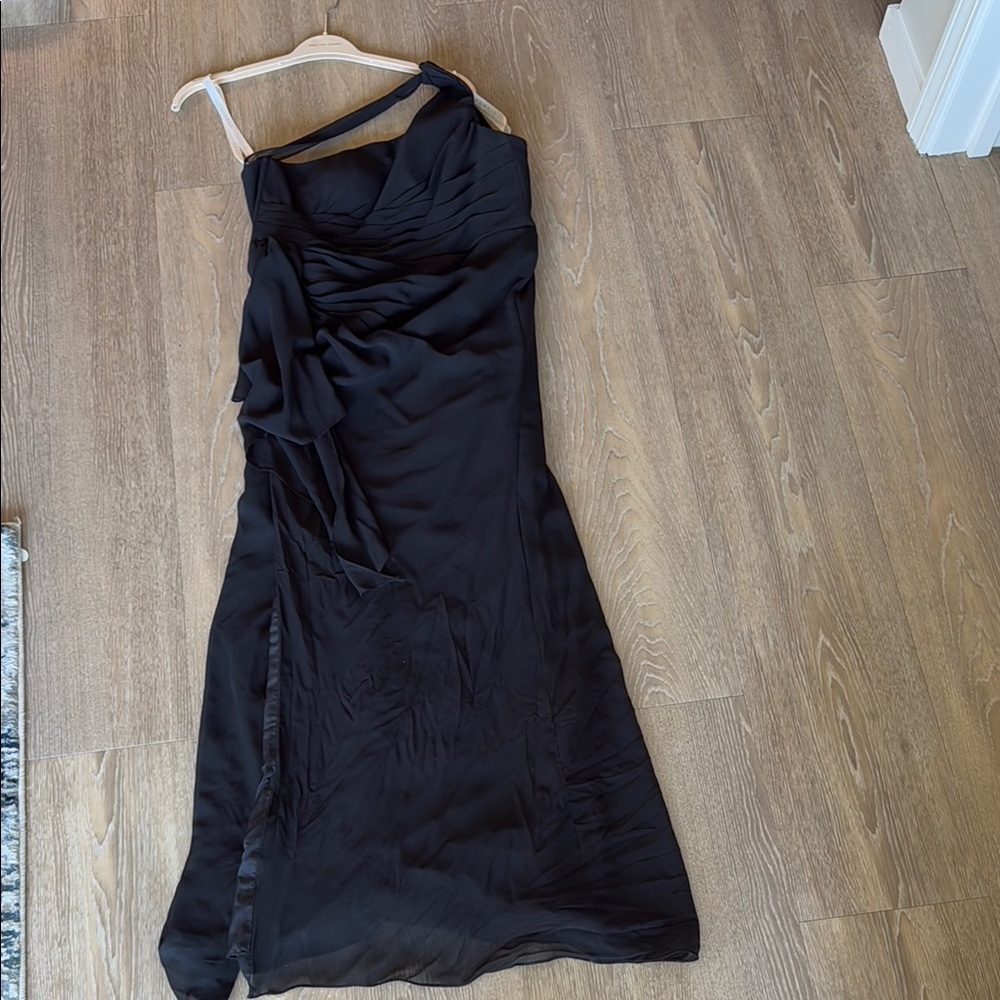 Azazie Black Asymmetrical Ruched Cocktail Dress
